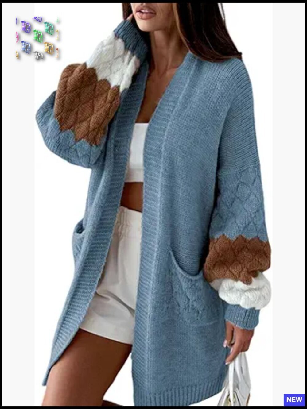 Oversized Knit Cardigan Open Front Color Block Sweater Casual Fall Outfits